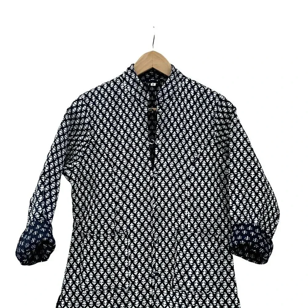 Indigo Block Print Kantha Quilted Jacket - Picture 4 of 8